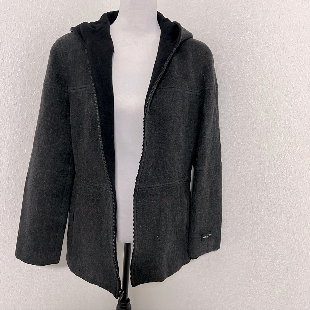 Braetan Women’s 100% Pure Wool Hooded Full Zip Coat with Pockets XL Charcoal/Blk